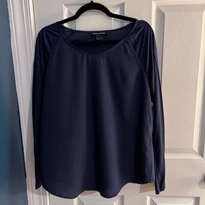 French Connection flowy long sleeve top (navy), size L